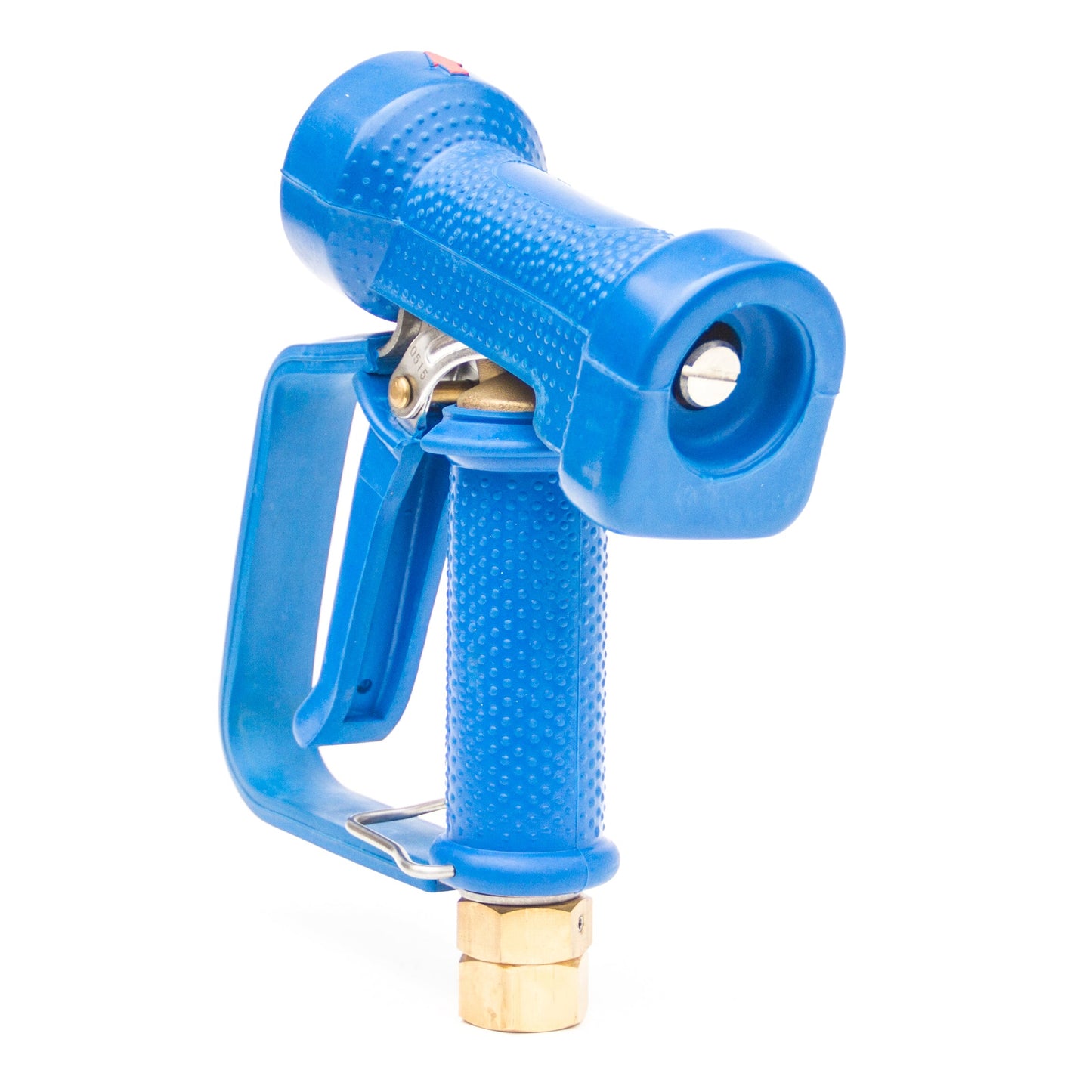 Brass water gun with rubber coating - image shows the reverse side with adjustable nozzle and the brass swivel inlet